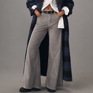 The Adi Corduroy Mid-Rise Flare Pants by Pilcro in Grey 16W NWOT